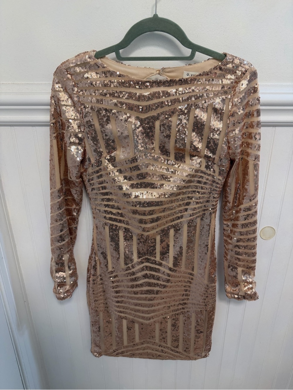 Sequin Long-Sleeve Mini Dress in Rose Gold